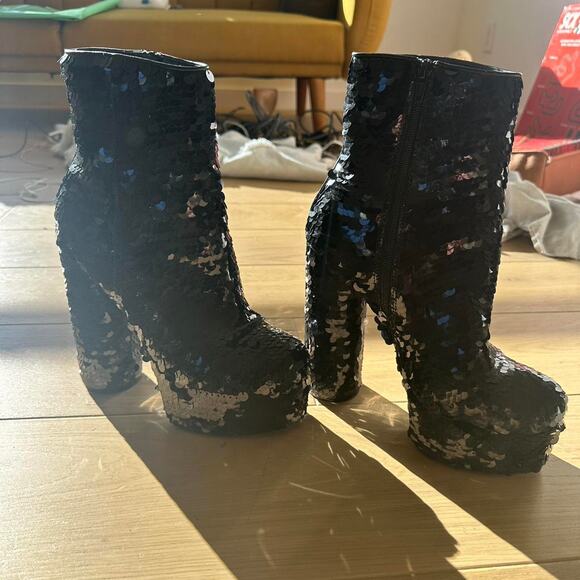 Black Sequin Platform Boots - Picture 8 of 8